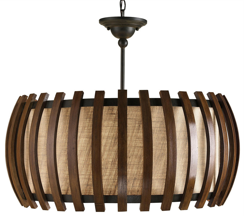 Currey and Company 9096 One Light Pendant, Old Iron/Polished Fruitwood