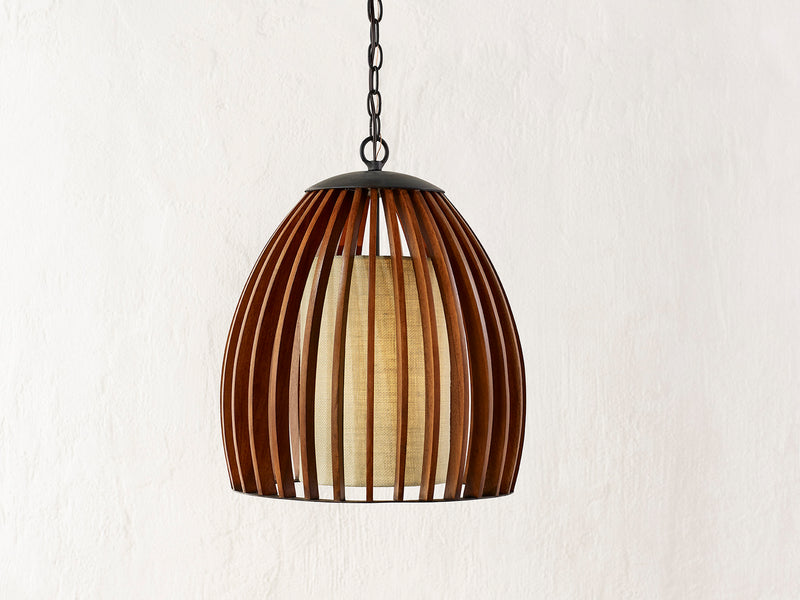 Currey and Company 9099 One Light Pendant, Old Iron/Polished Fruitwood