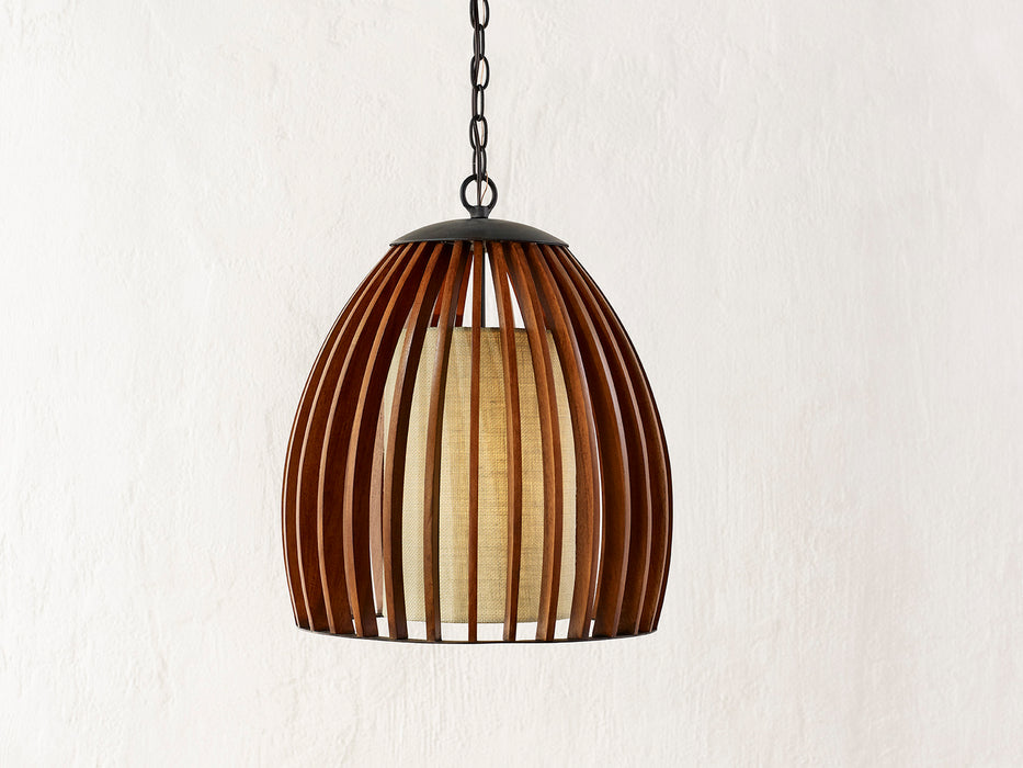 Currey and Company 9099 One Light Pendant, Old Iron/Polished Fruitwood