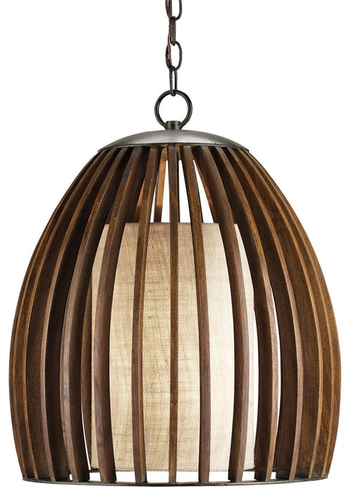 Currey and Company 9099 One Light Pendant, Old Iron/Polished Fruitwood