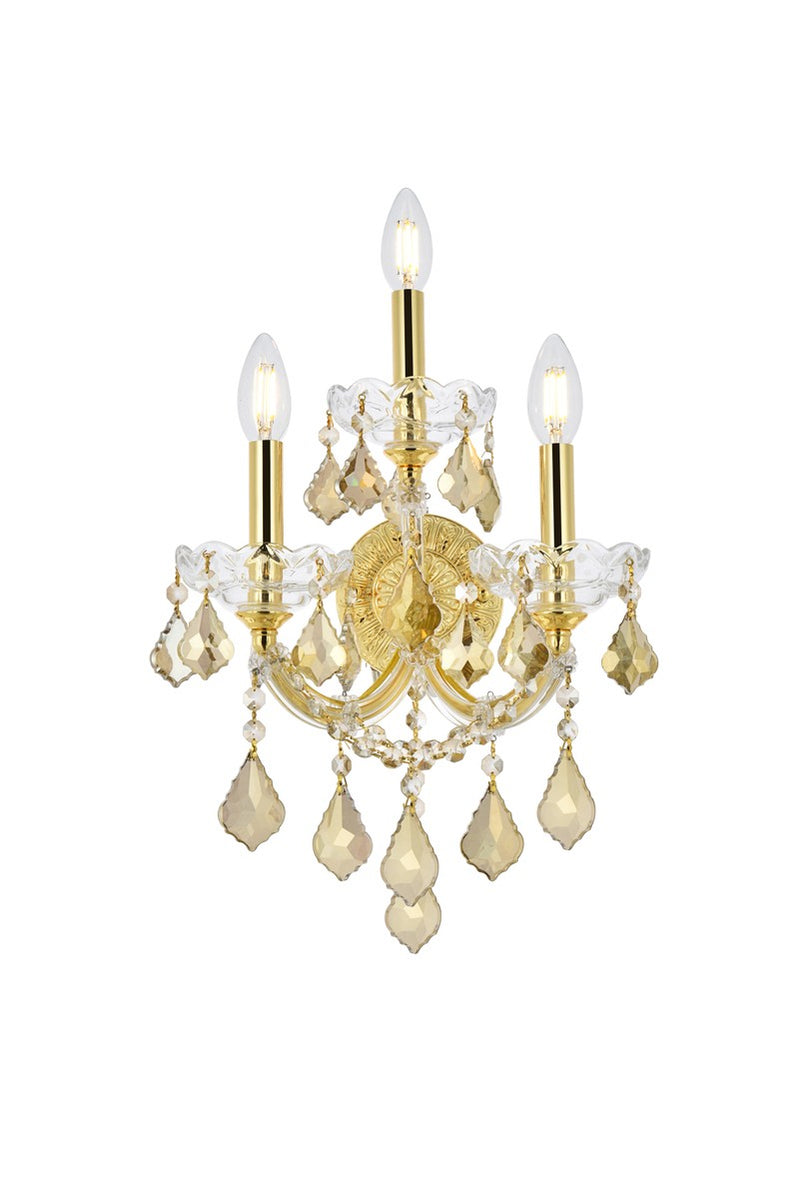 Elegant Lighting 2800W3G-GT/RC Three Light Wall Sconce, Gold