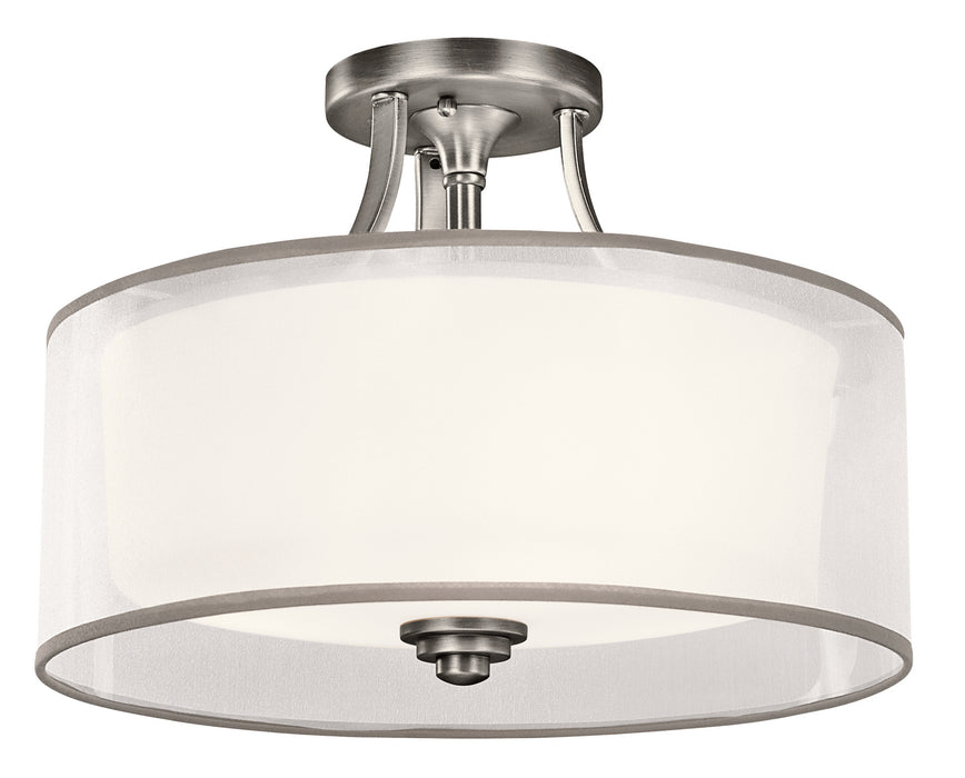 Kichler 42386AP Three Light Semi Flush Mount, Antique Pewter
