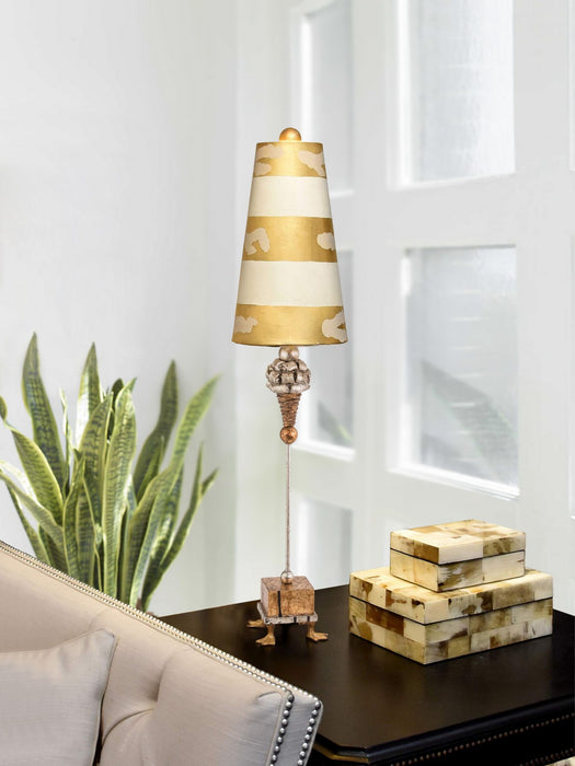 Lucas + McKearn TA1002 One Light Buffet Lamp, Gold/Silver Leaf/Base W/Pompadour Inspired