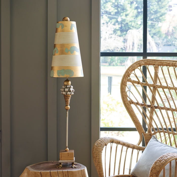 Lucas + McKearn TA1002 One Light Buffet Lamp, Gold/Silver Leaf/Base W/Pompadour Inspired