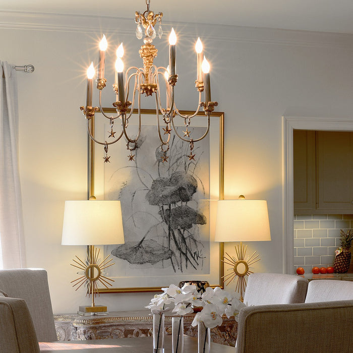 Lucas + McKearn CH1111 Eight Light Chandelier, Gold, Silver/Cream