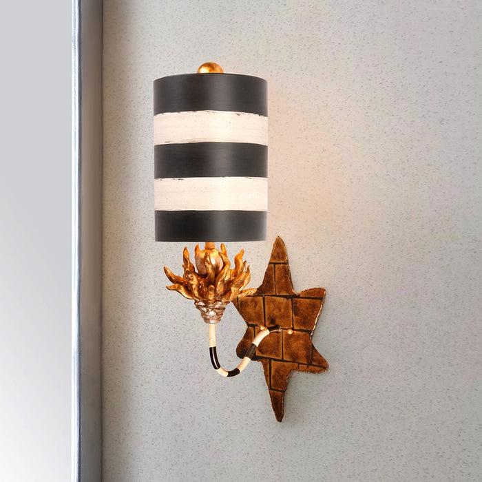 Lucas + McKearn SC1015-1 One Light Wall Sconce, Black/Ivory Shade/Stem W/Gold/Silver Leaf