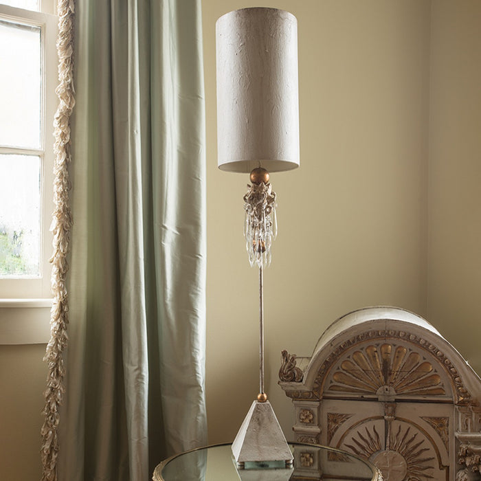 Lucas + McKearn TA1004 One Light Buffet Lamp, Pyramid W/Putty Finish, Gold Leaf/Crystal Clusters