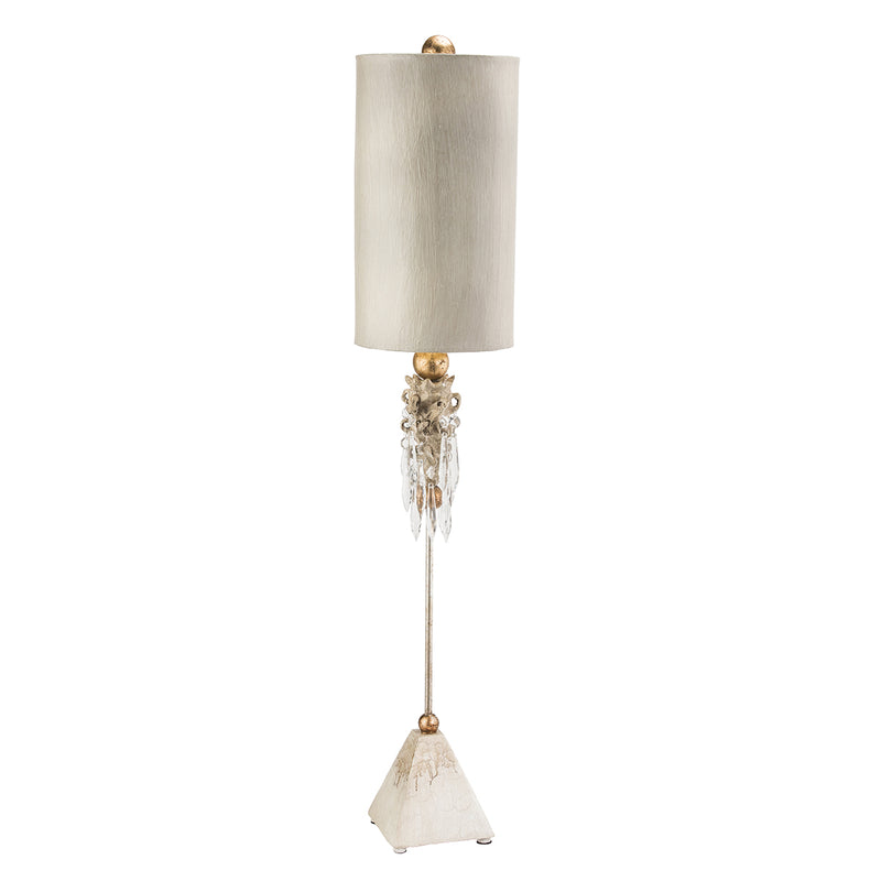 Lucas + McKearn TA1004 One Light Buffet Lamp, Pyramid W/Putty Finish, Gold Leaf/Crystal Clusters