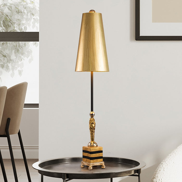Lucas + McKearn TA1008 One Light Buffet Lamp, Black Metal W/Gold/Silver Leaf