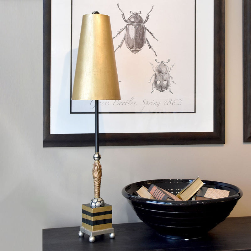 Lucas + McKearn TA1008 One Light Buffet Lamp, Black Metal W/Gold/Silver Leaf