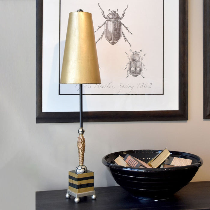 Lucas + McKearn TA1008 One Light Buffet Lamp, Black Metal W/Gold/Silver Leaf