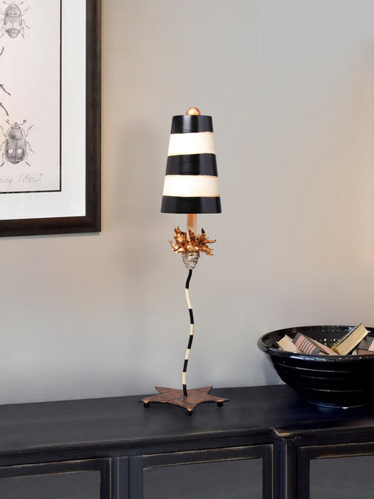Lucas + McKearn TA1009 One Light Buffet Lamp, Curvy Black/Taupe Metal W/Gold Leaf/Blossom