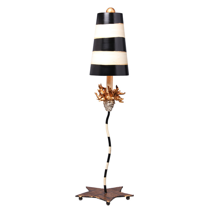 Lucas + McKearn TA1009 One Light Buffet Lamp, Curvy Black/Taupe Metal W/Gold Leaf/Blossom