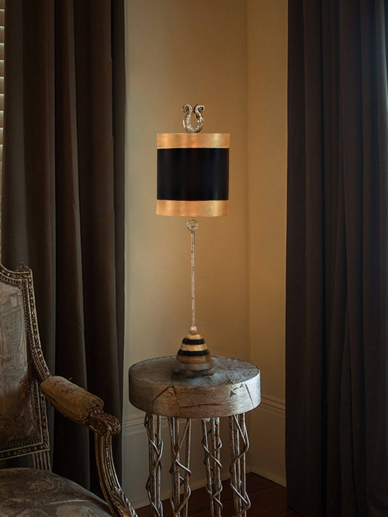 Lucas + McKearn TA1023 One Light Table Lamp, Silver Leaf Feet/Metal W/Black/Gold Leaf