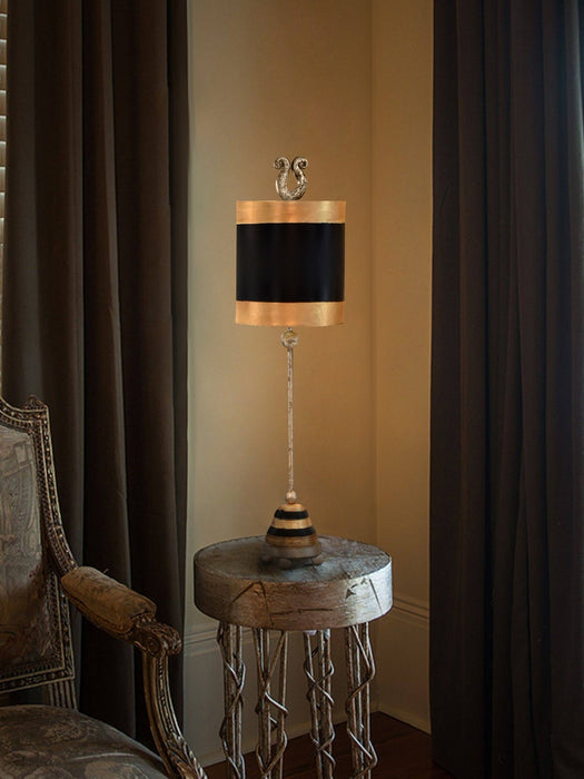 Lucas + McKearn TA1023 One Light Table Lamp, Silver Leaf Feet/Metal W/Black/Gold Leaf