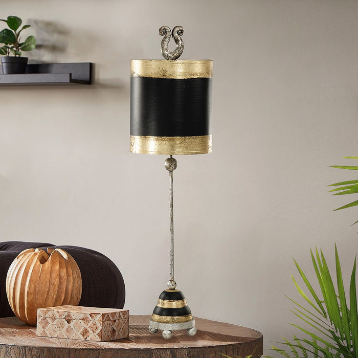 Lucas + McKearn TA1023 One Light Table Lamp, Silver Leaf Feet/Metal W/Black/Gold Leaf