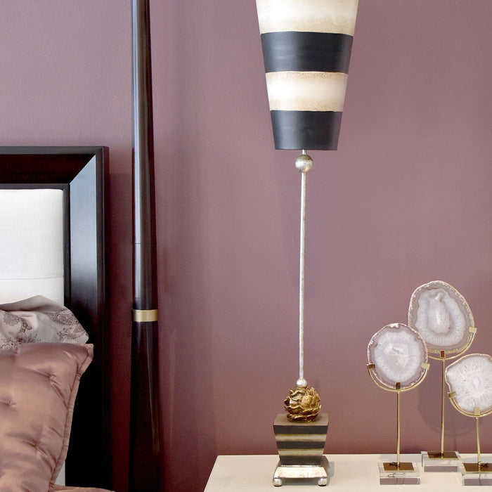 Lucas + McKearn TA1026 One Light Buffet Lamp, Silver Leaf Feet/Metal W/Black, Taupe/Gold Leaf