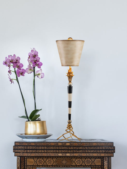 Lucas + McKearn TA1027 One Light Buffet Lamp, Black/Cream Striped W/Gold/Silver Leaf