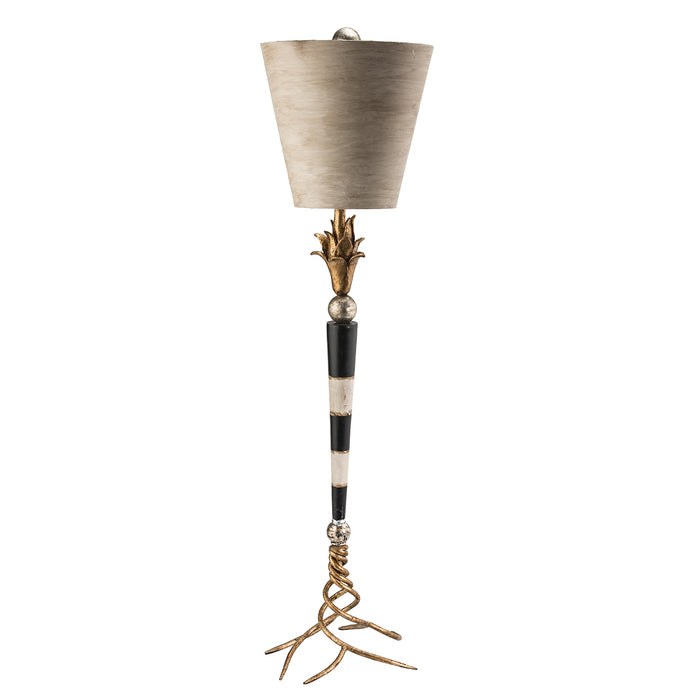 Lucas + McKearn TA1027 One Light Buffet Lamp, Black/Cream Striped W/Gold/Silver Leaf