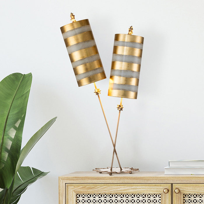 Lucas + McKearn TA1030 Two Light Table Lamp, Gold Stipes