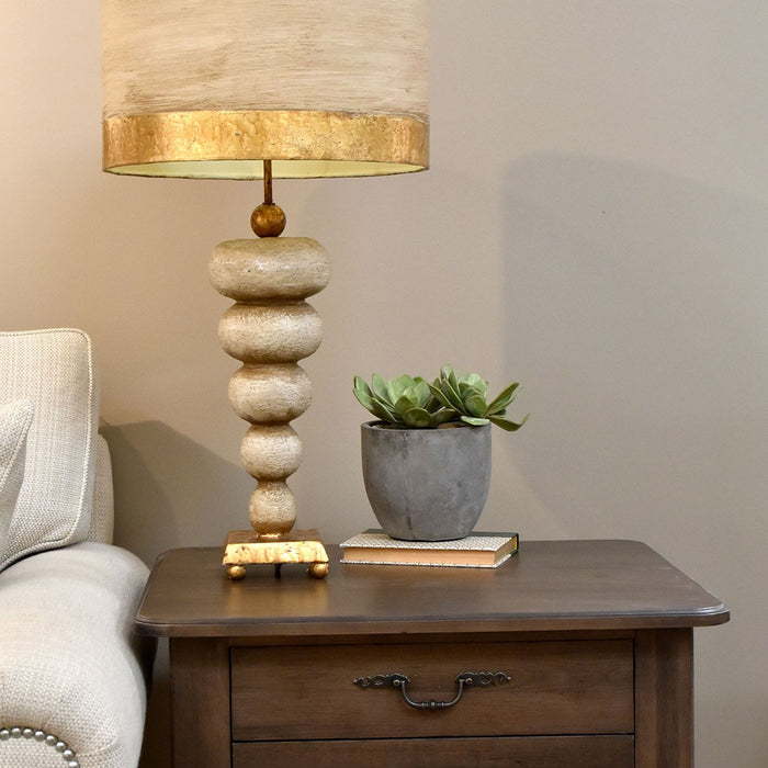 Lucas + McKearn TA1031 One Light Table Lamp, Textured Cream Stack Of Pebbles On Gold Leaf