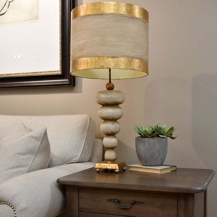 Lucas + McKearn TA1031 One Light Table Lamp, Textured Cream Stack Of Pebbles On Gold Leaf