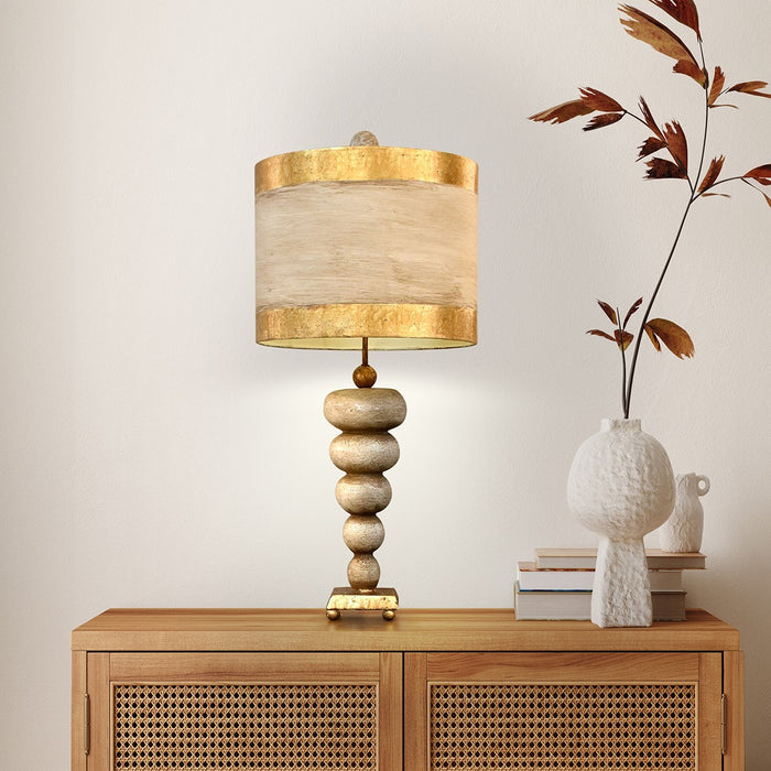Lucas + McKearn TA1031 One Light Table Lamp, Textured Cream Stack Of Pebbles On Gold Leaf