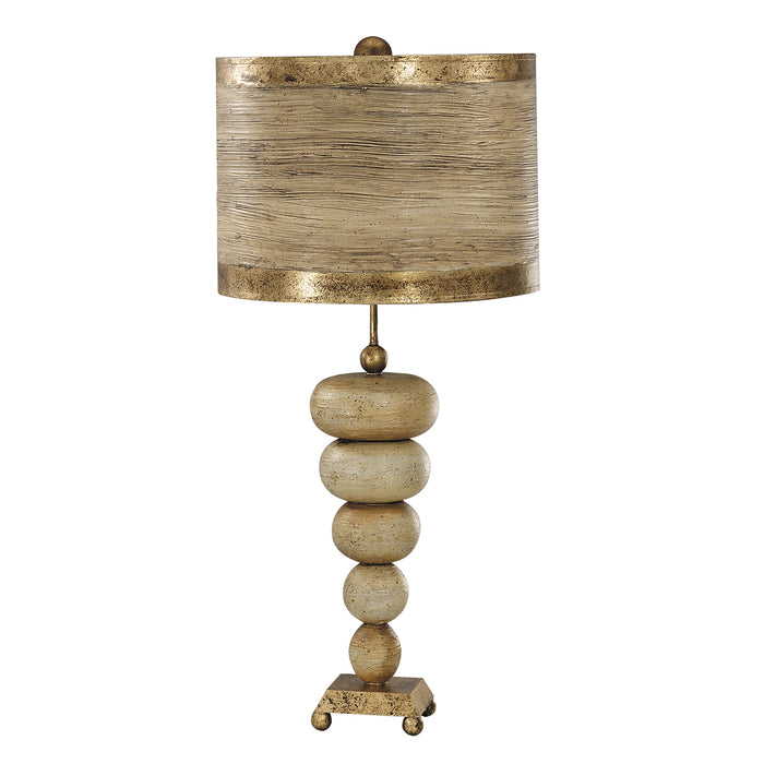 Lucas + McKearn TA1031 One Light Table Lamp, Textured Cream Stack Of Pebbles On Gold Leaf