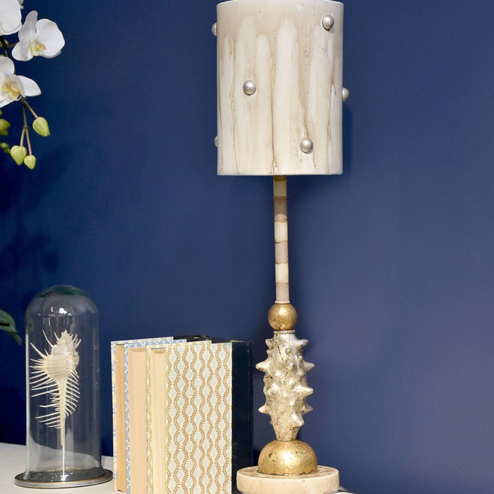 Lucas + McKearn TA1032 One Light Table Lamp, Cream/Putty Striped W/Gold