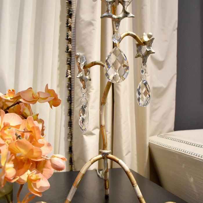 Lucas + McKearn TA1038 One Light Table Lamp, Cream/Gold Striped W/Teardrop Crystals