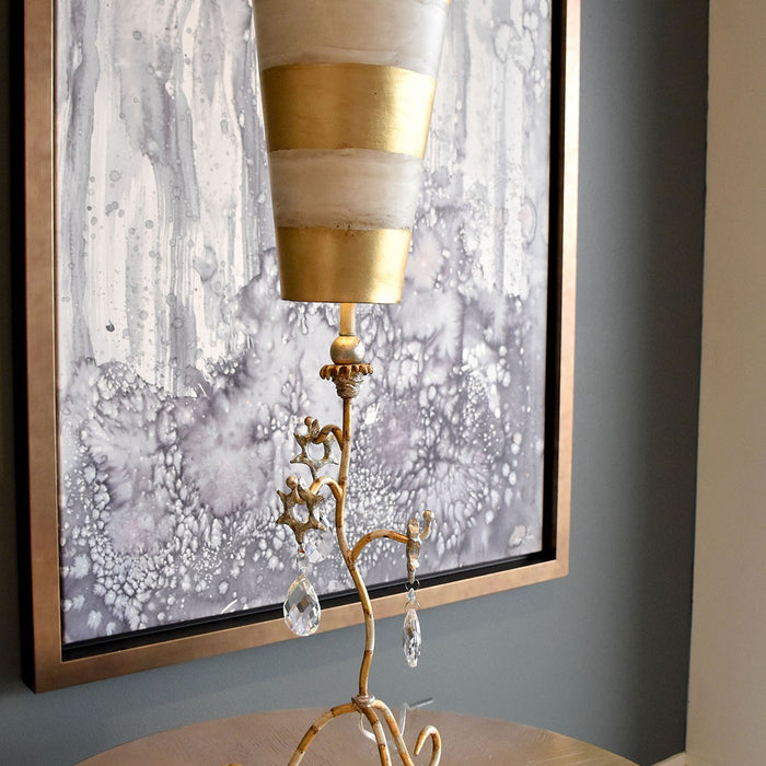 Lucas + McKearn TA1038 One Light Table Lamp, Cream/Gold Striped W/Teardrop Crystals