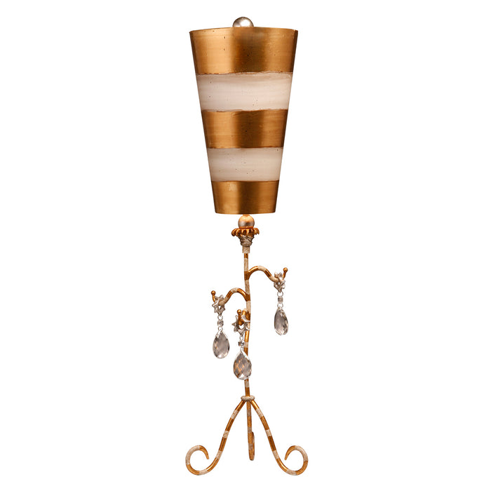 Lucas + McKearn TA1038 One Light Table Lamp, Cream/Gold Striped W/Teardrop Crystals