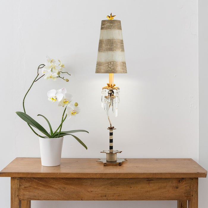 Lucas + McKearn TA1057 One Light Buffet Lamp, Black/Putty Striped W/Gold Leaf/Crystal Clusters
