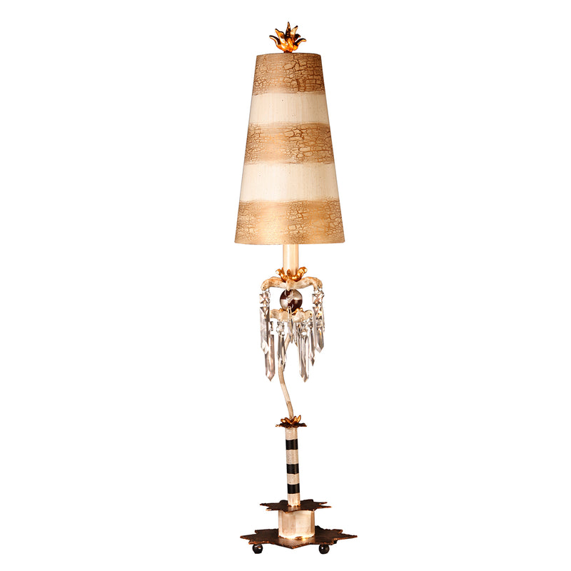Lucas + McKearn TA1057 One Light Buffet Lamp, Black/Putty Striped W/Gold Leaf/Crystal Clusters