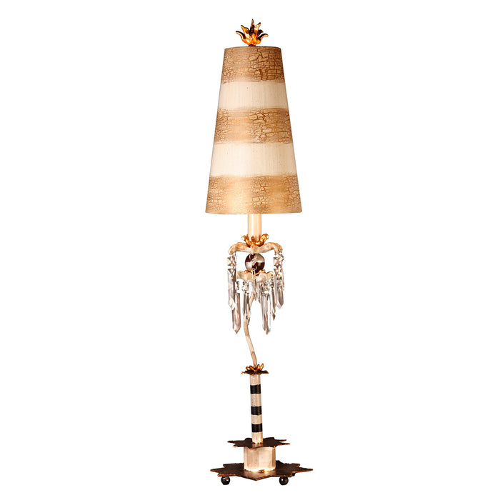 Lucas + McKearn TA1057 One Light Buffet Lamp, Black/Putty Striped W/Gold Leaf/Crystal Clusters