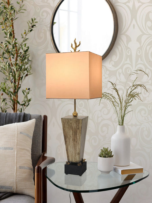 Lucas + McKearn TA1075 One Light Table Lamp, Gilded Frogs Atop A Black W/Umber Washed