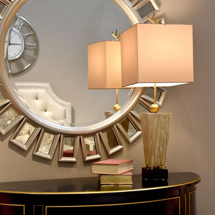 Lucas + McKearn TA1075 One Light Table Lamp, Gilded Frogs Atop A Black W/Umber Washed