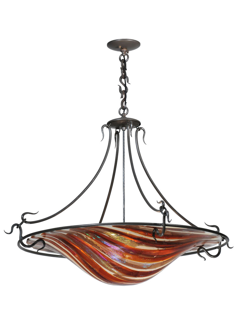 Meyda Tiffany 112432 Four Light Inverted Pendant, Black Metal,Craftsman Brown