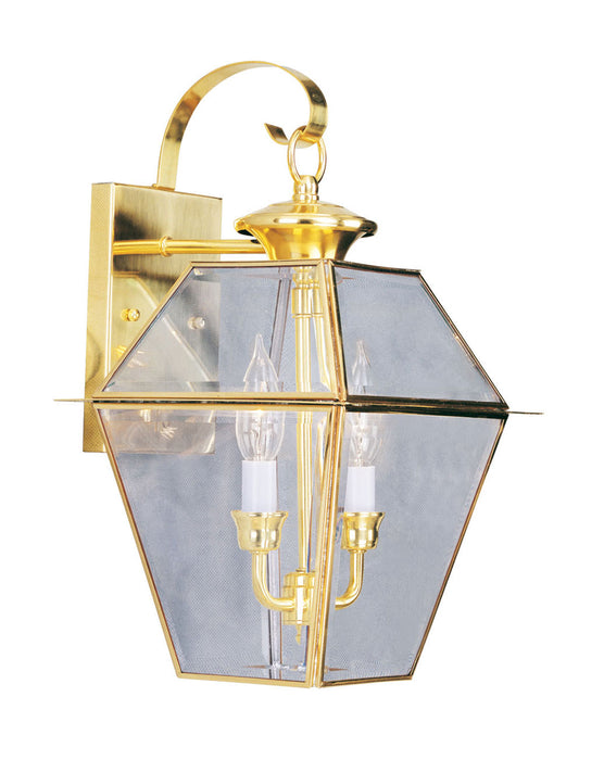 Livex Lighting 2281-02 Two Light Outdoor Wall Lantern, Polished Brass