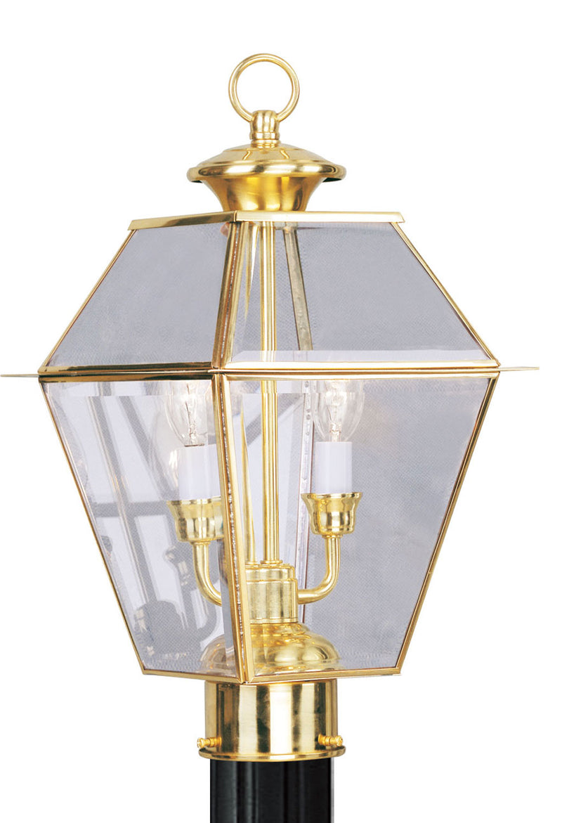Livex Lighting 2284-02 Two Light Outdoor Post Lantern, Polished Brass