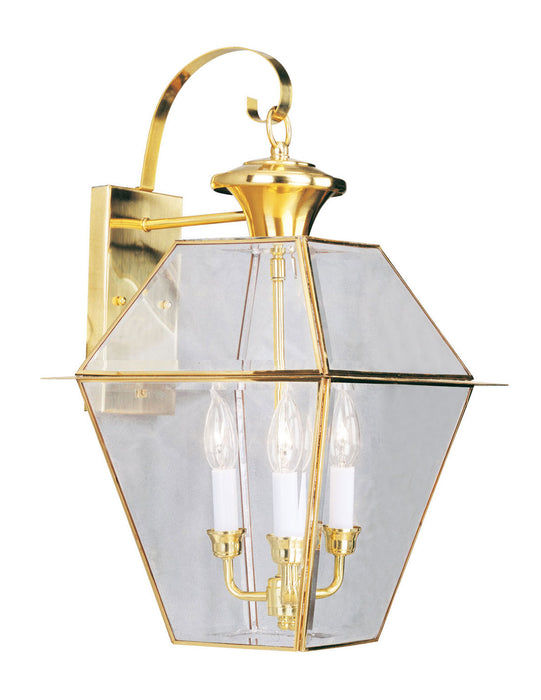 Livex Lighting 2381-02 Three Light Outdoor Wall Lantern, Polished Brass