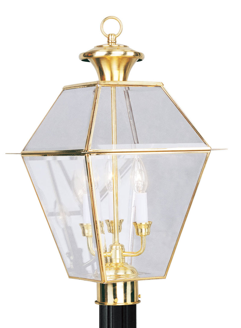 Livex Lighting 2384-02 Three Light Post-Top Lanterm, Polished Brass