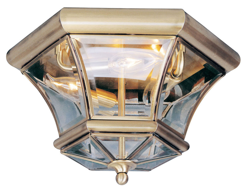Livex Lighting 7053-01 Three Light Outdoor Ceiling Mount, Antique Brass