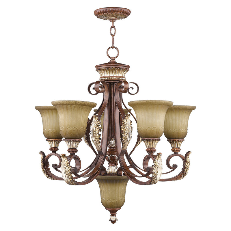 Livex Lighting 8555-63 Six Light Chandelier, Hand Applied Verona Bronze w/ Aged Gold Leafs
