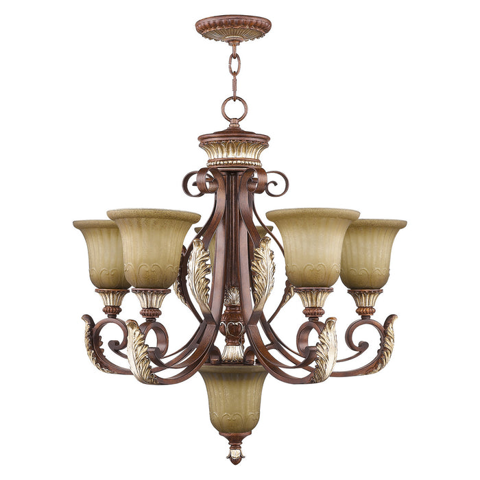 Livex Lighting 8555-63 Six Light Chandelier, Hand Applied Verona Bronze w/ Aged Gold Leafs