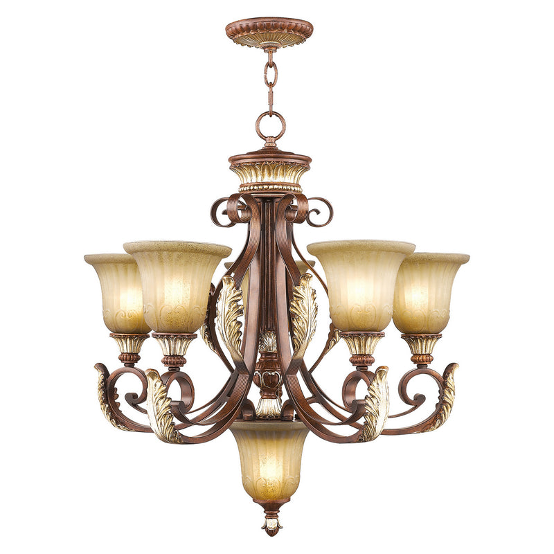 Livex Lighting 8555-63 Six Light Chandelier, Hand Applied Verona Bronze w/ Aged Gold Leafs