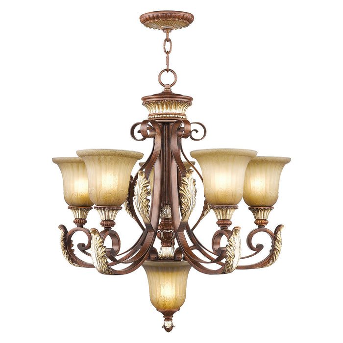 Livex Lighting 8555-63 Six Light Chandelier, Hand Applied Verona Bronze w/ Aged Gold Leafs