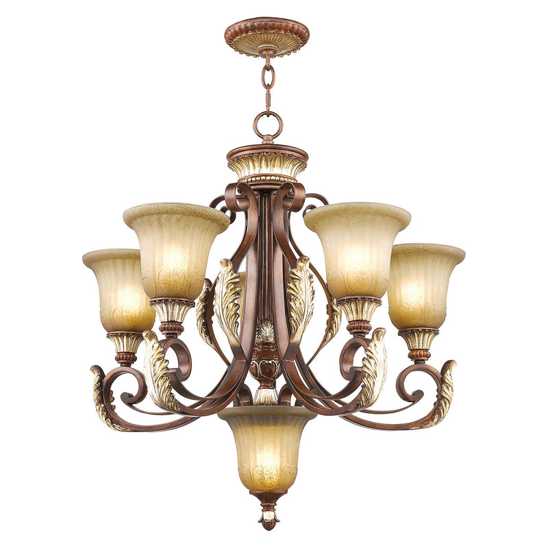 Livex Lighting 8555-63 Six Light Chandelier, Hand Applied Verona Bronze w/ Aged Gold Leafs