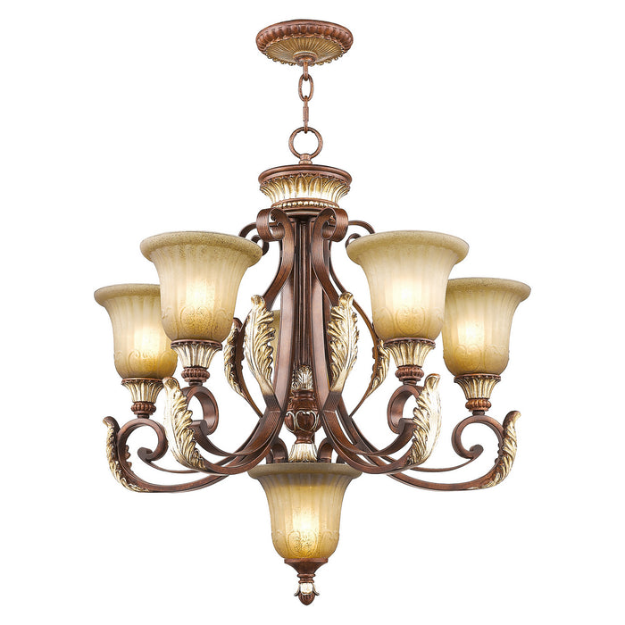 Livex Lighting 8555-63 Six Light Chandelier, Hand Applied Verona Bronze w/ Aged Gold Leafs