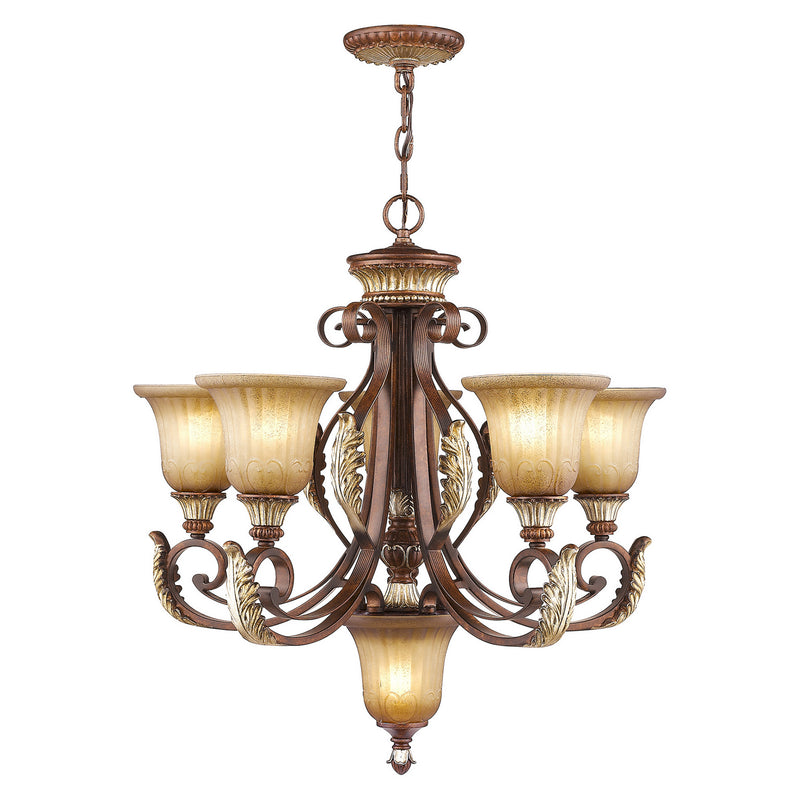 Livex Lighting 8555-63 Six Light Chandelier, Hand Applied Verona Bronze w/ Aged Gold Leafs